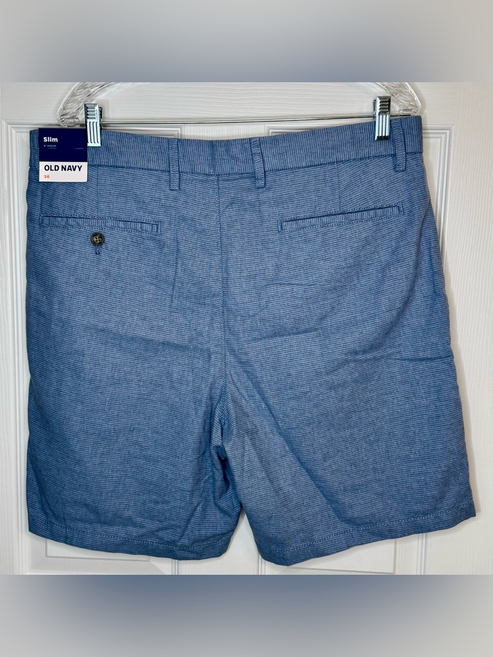 NWT Old Navy Linen Blend Flat Front Blue Slim Fit Shorts 8” Size 36 - Picture 2 of 8